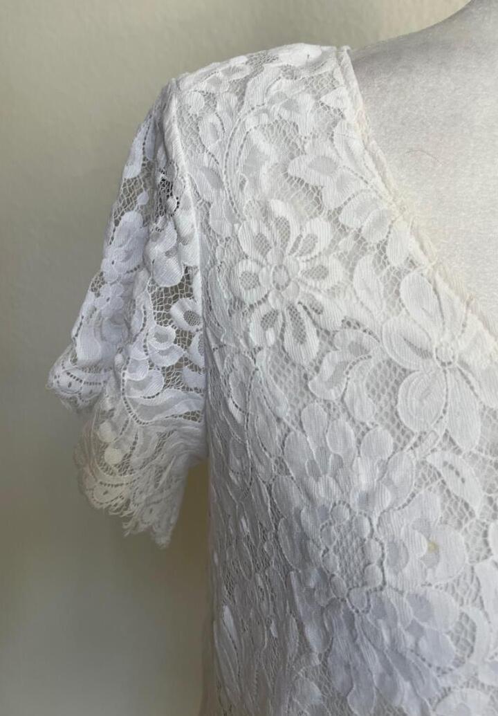 SHOW ME YOUR MUMU Sm white Kylie lace s/s v-neck stretchy lined mini dress  | eBay