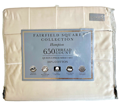 Fairfield Square Hampton 100% Cotton 650TC Sheet 6 Pc Set Queen Ivory $220