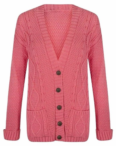 Grobstrick-Cardigan mit Zopfmuster und Knöpfen Damen Langarm Opa-Stil Pullover - Bild 14 von 22