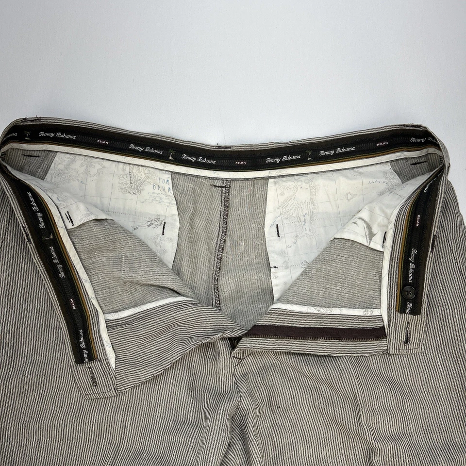 Tommy Bahama Relax Hombre Talla 38 Lino/Marrón Seda/Blanco Rayas Foto 4 de 4