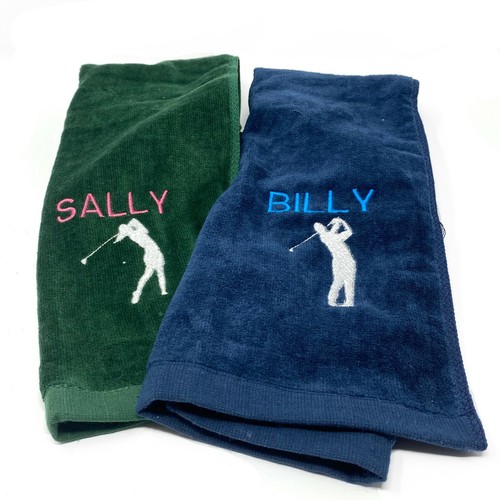 PERSONALISED EMBROIDERED GOLF TOWEL NAME GOLFER MOTIF & BAG CLIP eBay