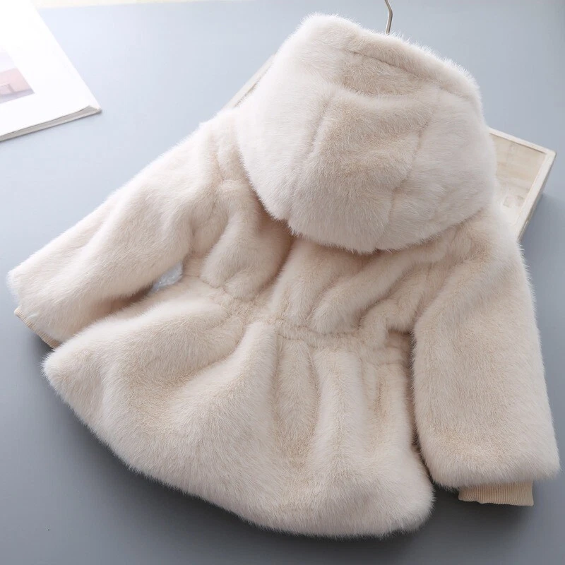 Baby Kids Girls Faux Mink Fur Thick Parka Warm Hooded Coat Jacket Coat Outerwear - Image 2 of 4