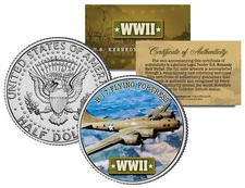 World War II B-17 FLYING FORTRESS Colorized JFK Half Dollar Coin BOEING BOMBER