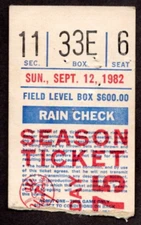NY Yankees Vs Brewers Sept 12 1982 Ticket Stub, Nettles, Simmons HR's