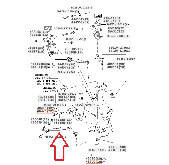正品 2013- 雷克萨斯 LS460 USF40L USF41L 前下控制臂 右握 LH 套装 原始设备制造商 — 第 2/4 张图片
