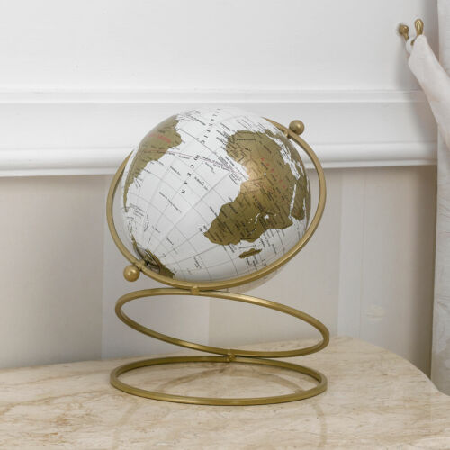 Mappemonde Kirk style Vintage globe terrestre de bureau blanc avec base dorée - Photo 1/1