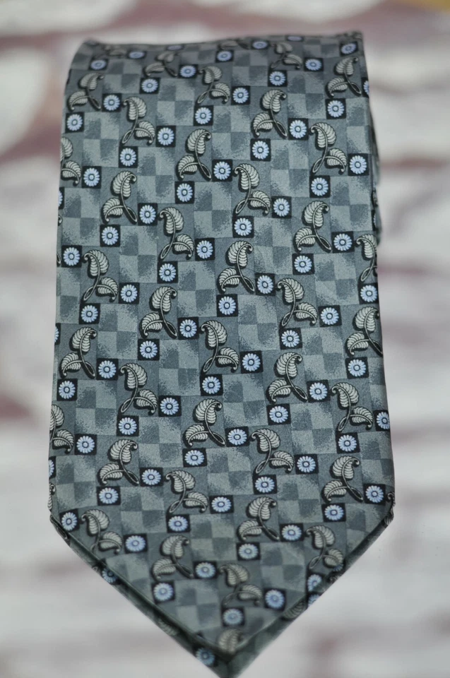 Corbata de seda estampada geométrica floral gris Lanvin Paris para hombre 58 x 3,75 pulgadas Foto 2 de 3