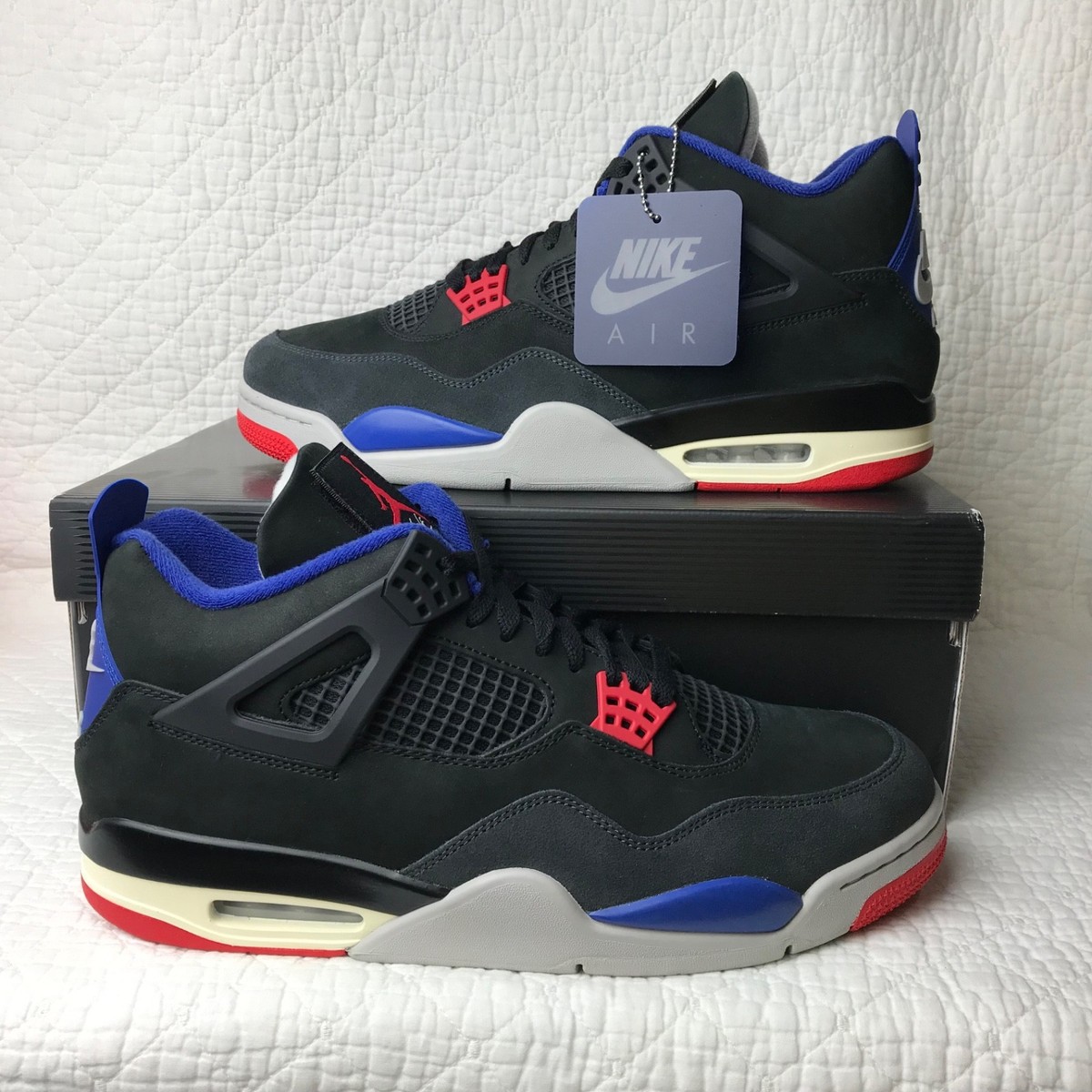 ぷ*ん様 Nike Air Jordan 4 Retro Black/Blue Nike Air Jordan 4 Retro Shoes Men's SZ 12.5 Black Red Royal Blue