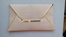Damen Clutch Beige Gold Abendtasche Kuvert Ta...