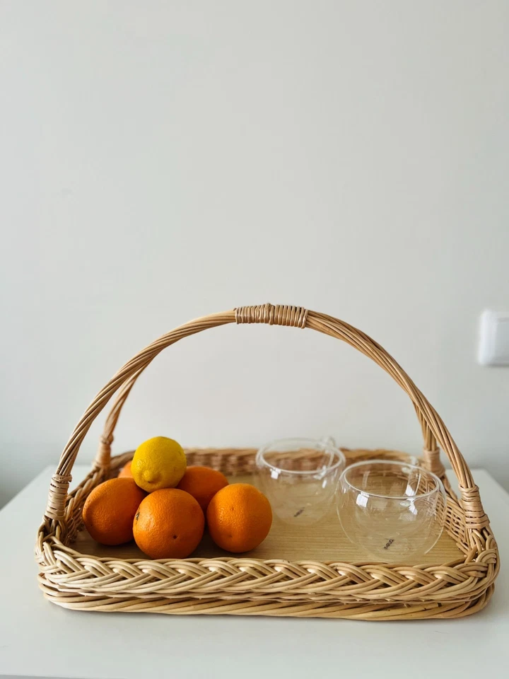 Handwoven Wicker Tray – Rustic Willow Serving Basket with Handles, Natural Table - Image 3 of 4