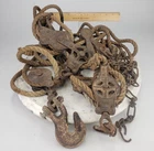 Antique Pulley System Rope Fence Stretcher Double Pulleys Block Tackle Pimitive