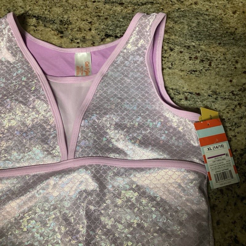 Cat & Jack Girls' Gymnastics Purple Metallic Wicking Pull-On Leotard  XL 14/16