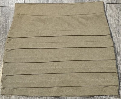 Vintage Y2K Rue 21 Horizontal Pleated Bandage Mini Skirt Tan Women's Size Large