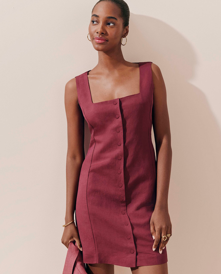 NEW ANN TAYLOR $149 MOROCCAN RED LINEN BLEND BUTTON DOWN DRESS SZ 10