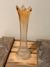 Mid Century Fluted Swung Glass Marigold Vase Retro 60s