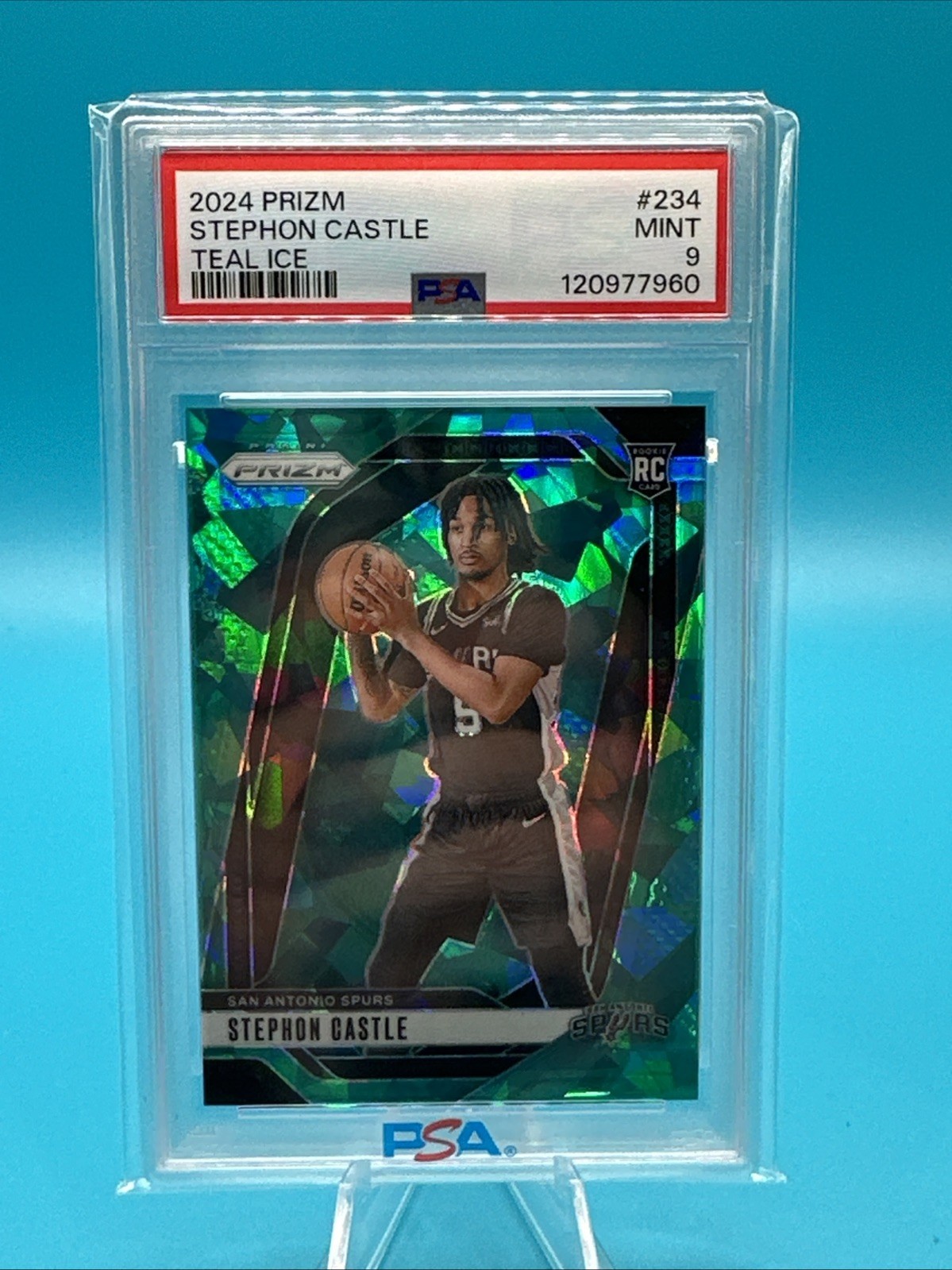2024-25 Panini Prizm - Stephon Castle #234 Teal Cracked Ice /225 PSA 9