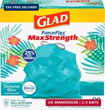 Glad ForceFlex MaxStrength Kitchen Trash Bags, 13 Gal, Bahama Bliss Febreze, 90