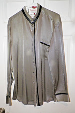 MEN'S STEFANO RICCI 100 SILK BUTTON FRONT SHIRT SZ 42 16 1/2 BLACK  WHITE