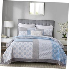 Quilts Queen Size, 100 Cotton Queen 90"x98" Light Blue/Grey/White