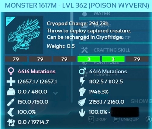 TOP STATS 1617m Monster Poison Wyvern Ark Survival Ascended ASA PVE - Foto 3 di 3