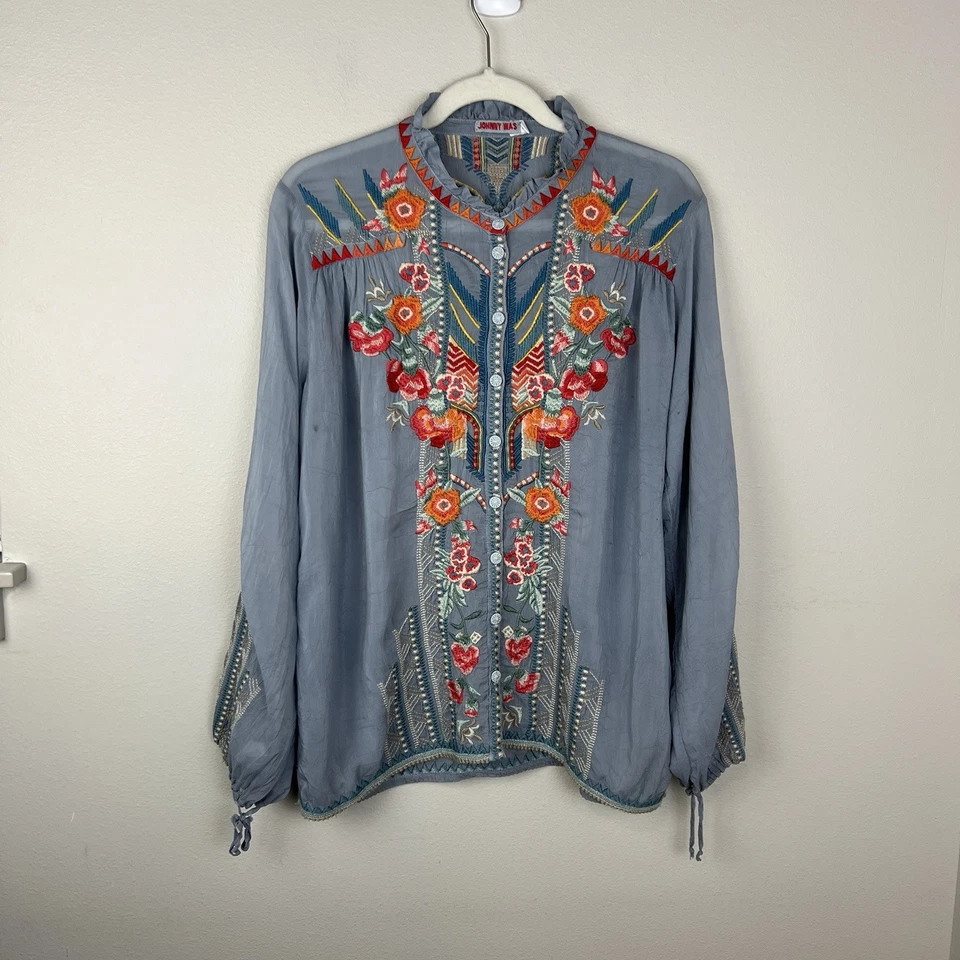 Johnny Was Jude Button Up Floral Embroidered Top Women’s Sz M - Image 2 of 4