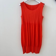 PLEATS PLEASE Issey Miyake Sleeveless Pleated A-Line Tunic Dress Orange M