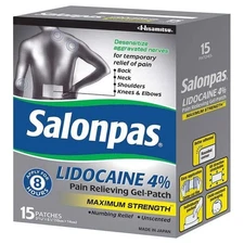 SALONPAS 4% Pain Relieving MAX STRENGTH Gel-Patch, 15 GEL PATCHES Exp 12/2027