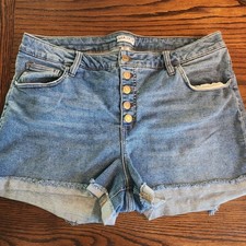 Ava Viv Button Fly Cuffed 3" Inseam Women's size 20W Blue Denim jean Shorts