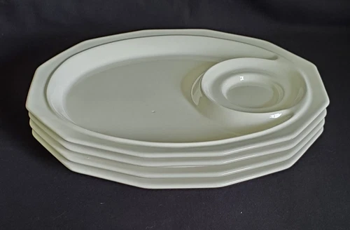 Set of 4 Vintage Pfaltzgraff HERITAGE WHITE Snack Trays Plates 11.5" x 9" USA