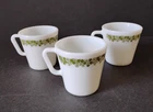 3 Vintage Pyrex Green Crazy Daisy Spring Blossom Milk Glass Coffee Cup Mug 1410