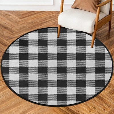 Buffalo Plaid Round Area Rug, Black and White Buffalo Check Large Circle Rugs...