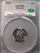 1938 - Proof Silver Mercury Dime - CAC PR 65 (Code 666