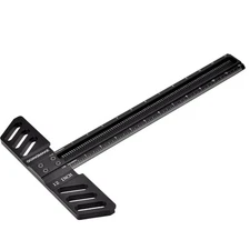 Woodworking T-Square 12 Inch Aluminum Alloy T Square Ruler 1/32" Hole Black 