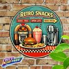 1950s Retro Diner Circular Metal Wall Art 8x8 Vintage Cafe Tin Sign