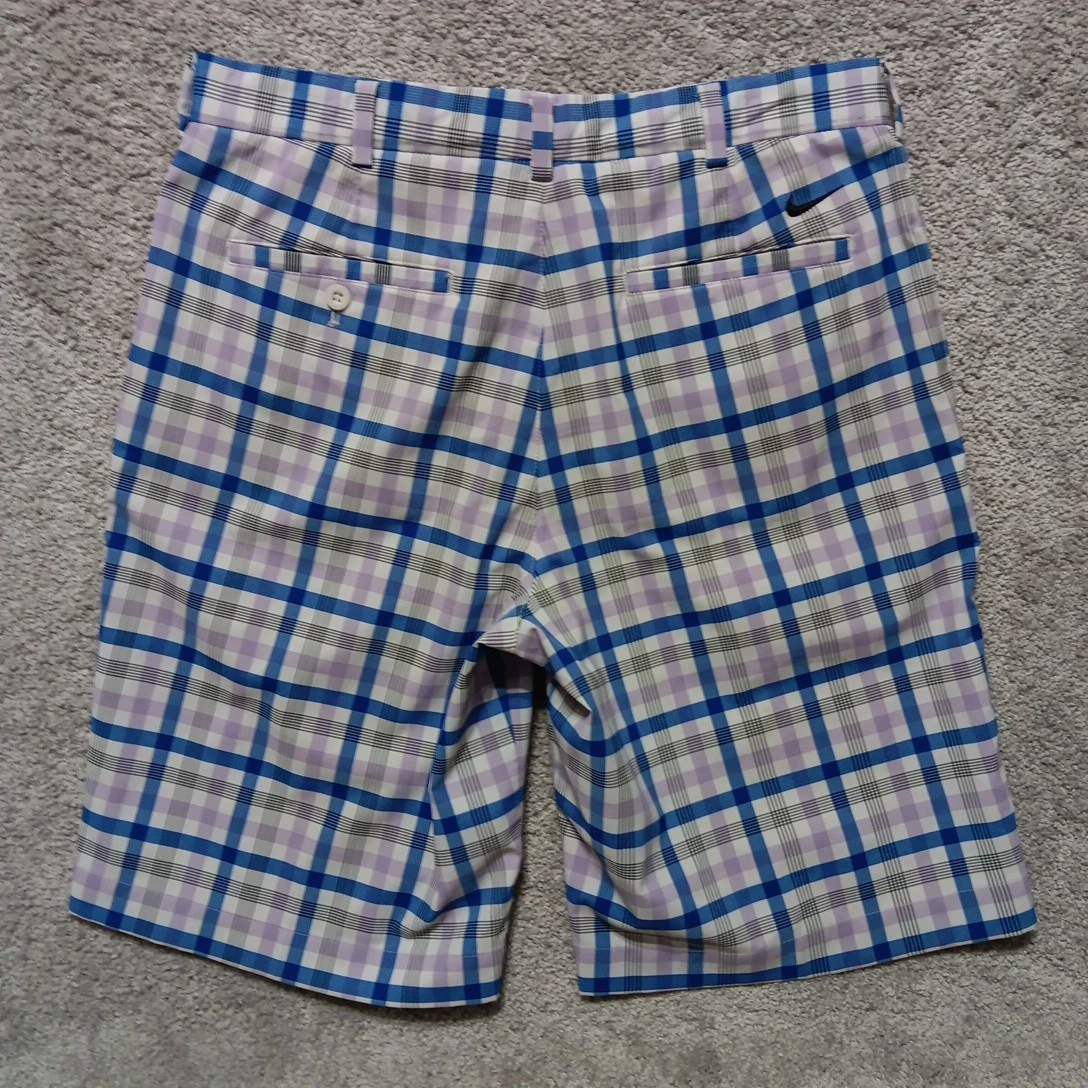 Nike Pantaloncini Golf Uomo Taglia 32 Dri Fit Blu Bianco Plaid Performance 45712 100