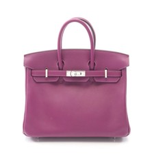HERMES Birkin 25 Anemone Handbag Vaux Swift Dark Purple Silver Hardware #RC013