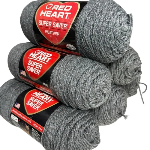 Vintage Red Heart Super Saver Yarn GREY HEATHER 0400 Acrylic 5 oz ~ LOT OF 6