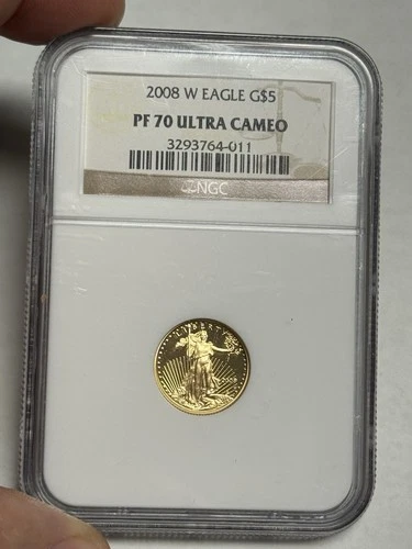 2008 W $5 NGC PF70 American Gold Eagle, 1/10 oz Ultra Cameo GEM PROOF AGE Coin