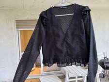 Zara Bluse Top Volants Schwarz Gr. M