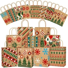 Vellibring 24pcs Kraft Christmas Gift Bags with Handles, 1 Count (Pack of 24) 
