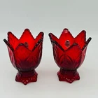 Vtg Fenton Ruby Red Tulip  2 Way Reversible Candle Holders Set of 2 Christmas