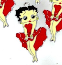 4 ciondoli BETTY BOOP Marilyn Monroe Stance abito rosso metallo smaltato ragazza