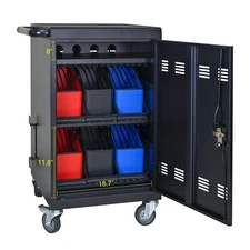 Mobile Steel Charging Cart for 30 Tablets/iPad/Laptops, w/ Plastic Device Basket