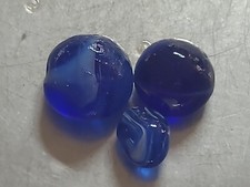 3 x Vintage Blue Swirl Sea Glass Marbles Marble Pieces CODD Bottle Seaham