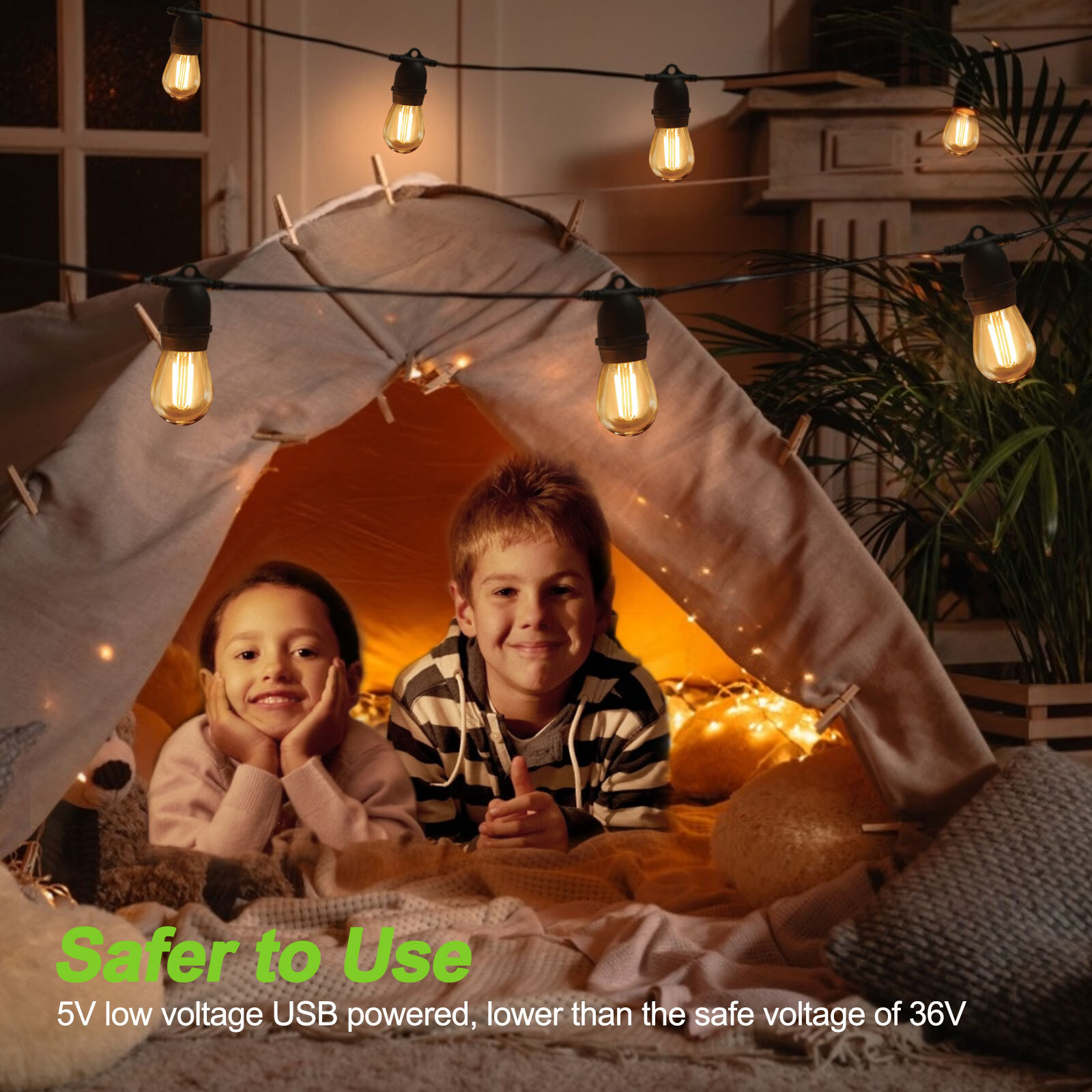 24FT USB Powered Festoon Outdoor String Lights Dimmable S14 Garden