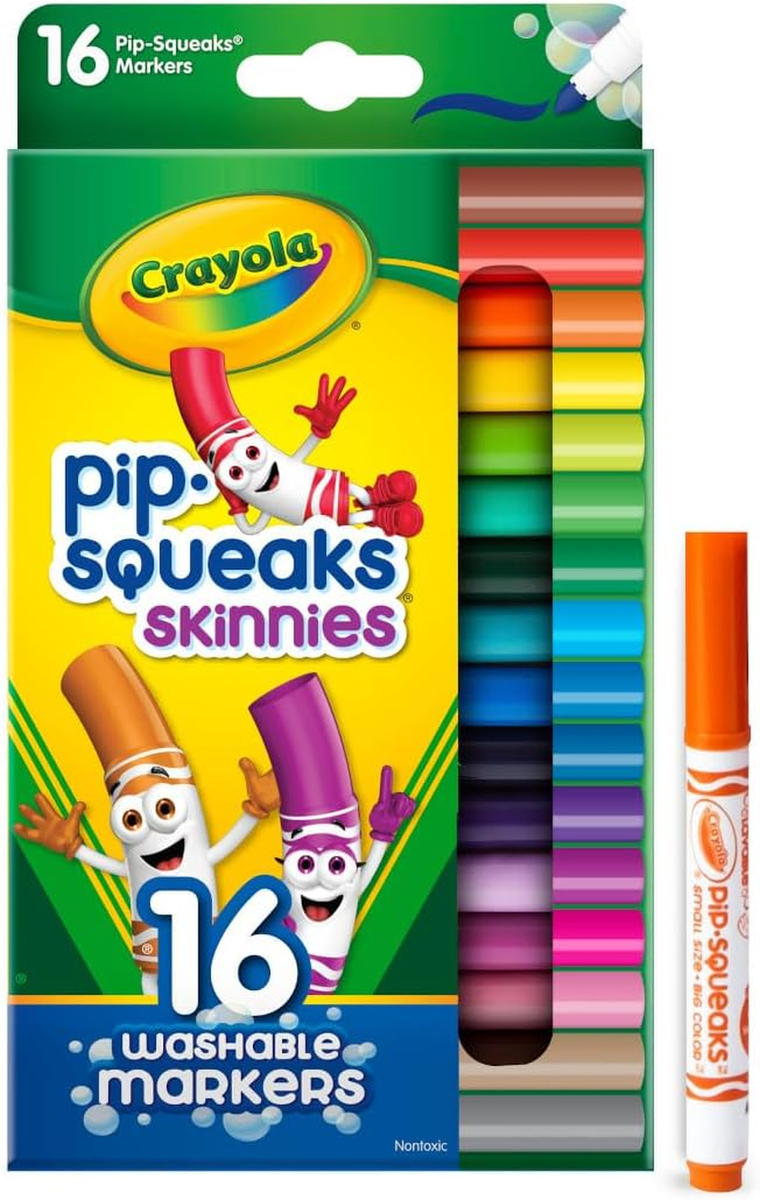 16Pc Washable Pip Squeaks Skinnies Markers,Mini Markers for