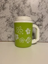 Jumbo Travel Mug 34 oz. Thermo-Serv Super Insulated Lime Green & White Hibiscus