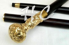 Tête en laiton antique, poignée victorienne, canne de marche en bois de...