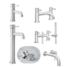 Bathroom Taps Sink Basin Mixer Set Knurled MONO Bath Filler Shower Tap Chrome 