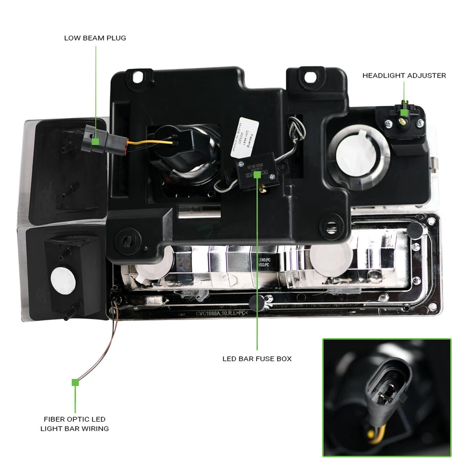 Topline For 94-00 Chevy C10 C/K LED Strip Projector Headlights+Corner+Bumper Blk Foto 4 de 4